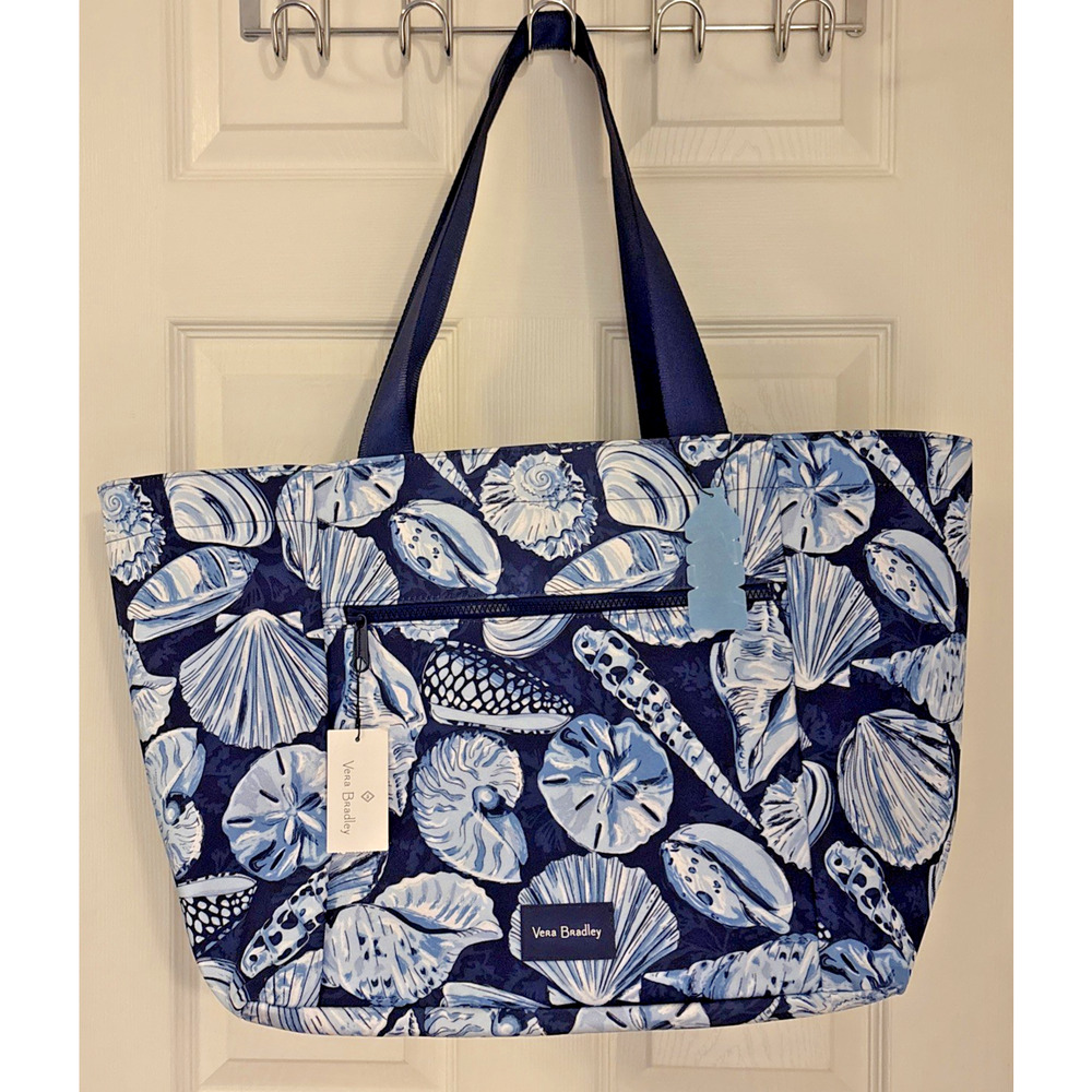 Vera Bradley Grand Tote Bag Blue/white Beach Shells Made from Recycled Bottles!!